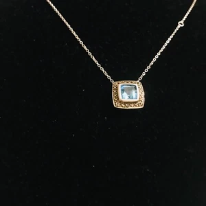 BLUE TOPAZ 25 STERLING SILVER SLIDE PENDANT AND DAINTY STERLING SILVER CHAIN 17" - Picture 1 of 5