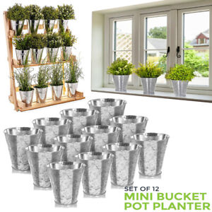 12Pcs Metal Plant Flower Pot Galvanised Iron Balcony Garden Herb Planter Pots UK