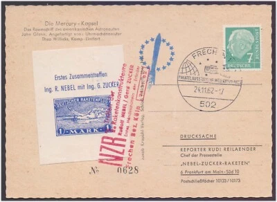 NZR1 Rocket Designers NEBEL ZUCKER Trachen Stamp Label Viñeta Experiment Card Foto 1 de 2