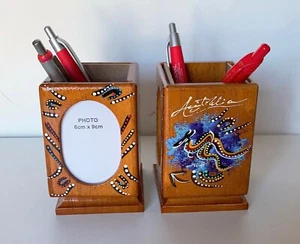 2 pcs Office Desk Pen Pencil Stationery Holders Picture Insert.Hand made. - Picture 1 of 7