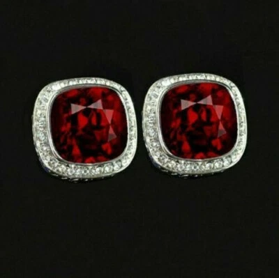 4 Ct Cushion Red Ruby and Round CZ Men Shirt Cufflinks In 925 Sterling Silver - Image 1 of 4