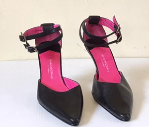 Sexy Anklestrap Shoe Isaac MizrahiLeather w/Pink inner HighHeel Size 7.5 Leather - Picture 1 of 7