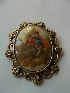 ANTIQUE PAINTING BROOCH PIN - Picture 1 of 2