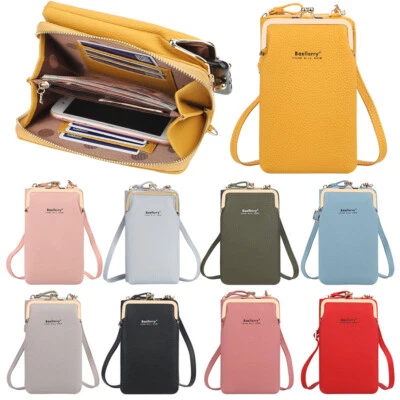 Womens Leather Cell Phone Wallet Small Shoulder Crossbody Bag with Card Slots - Image 1 of 4