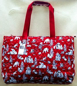 Vera Bradley Dual Compartment Travel Bag in Beary Merry Red - NWT - Picture 1 of 7