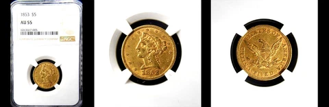 1853 $5 NGC AU55- LIBERTY HEAD HALF EAGLE Cover