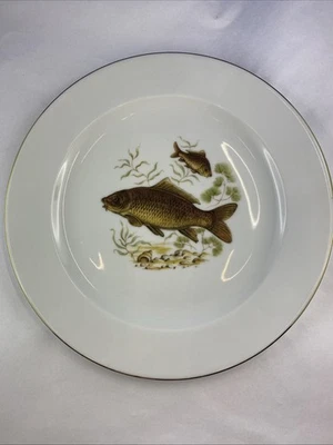 Retsch Porzellan Speiseteller Motiv Fisch Fischteller Goldrand ca. 25cm Sehr Gut - Bild 1 von 3