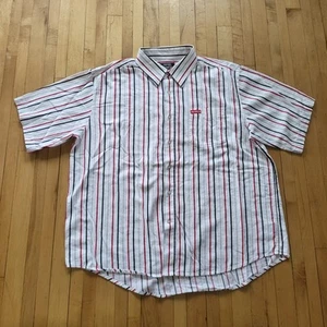 Vintage Y2K Avirex Shirt Size 2XL XXL White Striped Short Sleeve Button Up Logo - Picture 1 of 9