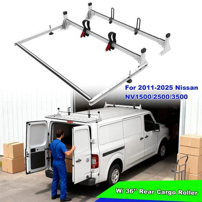 Escalera de acero de 2 barras con ajuste de rodillo Nissan NV1500/2500/3500 2011-25 sin taladro Foto 1 de 4