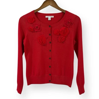 Cárdigan rojo adornado floral Banana Republic mezcla de lana merino SP vacaciones Foto 1 de 4