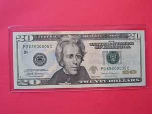 2017 "A" $20.00 NOTE  !!! SERIAL NUMBER PD 69000005 C  !!!! - Picture 1 of 4