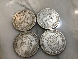 4 Münzen Philippinen Silber 50 Centavos Gruppe 1907, 1907er, 1908er, 1908er - Bild 1 von 2