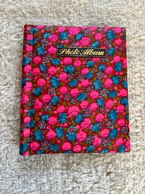 VTG Floral PHOTO ALBUM BOOK Blue Pink Flower 60's 70's satin fabric style - Image 1 of 4