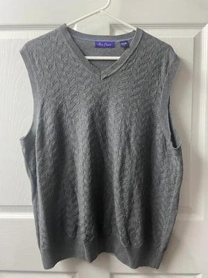 Alan Flusser Sweater Vest Mens Large Grey V Neck Sleveless Pullover Cotton - Image 1 of 4