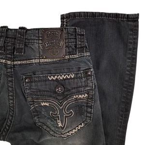 Rock Revival Jeans Mens 31x33" Gray Finn Slim Boot Bootcut Distressed Denim - Picture 1 of 21