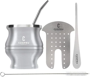 Yerba Mate Tasse - Mate Kürbis Set beinhaltet doppelwandige Edelstahl Teetasse,  - Bild 1 von 12