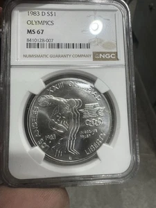1983-D Los Angeles Olympics Commemorative Silver Dollar 1 oz NGC MS67 - Picture 1 of 2