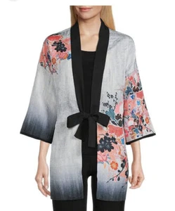 IC Collection Floral Print Ombre Tie Front Kimono Jacket Sz M NWT $198 - Picture 1 of 12