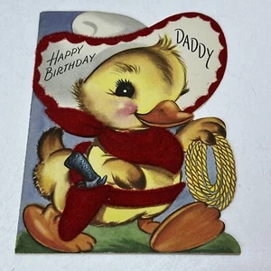 Vintage Happy Birthday Papa Karte Cowboy Ente Entlein Filz Details - Bild 1 von 7