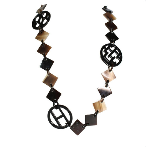 HERMÈS Collana con ciondolo moda costume lungo corno laccato logo Hermes Lena H originale $650