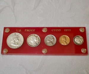1953 U.S. MINT UNCIRCULATED SILVER PROOF FIVE COIN SET IN RED HOLDER - Picture 1 of 9