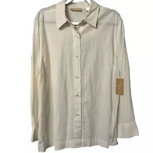 Kate Hill - Ivory Button-Up Linen Blouse Top Wmn Sz 1X Roll-Tab Sleeves NWT - Picture 1 of 7