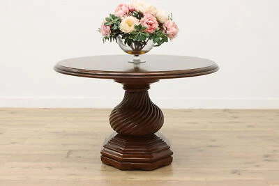 Mesa de jantar redonda georgiana vintage tampo de bétula, Drexel #54362 - Imagem 1 de 4