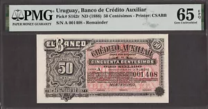 Uruguay 10 Centesimos ND (1888) Pick-S162r GEM UNC PMG 65 EPQ FINEST Conocido ! - Imagen 1 de 2
