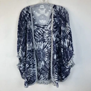 New Directions Kimono Top Women Sz S/M Blue Tie Dye Tassel Hippie Open Lace Boho - Picture 1 of 8