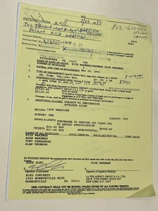 Rick Wakeman Concert Contract 1993 Pittsburgh PA - Picture 1 of 1