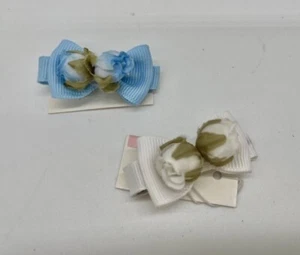 New Wee Ones Infant Girls Mini 1.5 Ribbon Bow 3D Rose Hair Clip Barrette - Picture 1 of 1