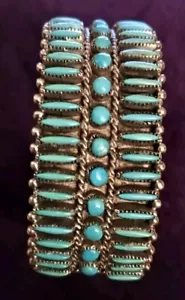20 % RABATT Vintage Zuni MD BESSELENTE Sterling Türkis Petit Point Manschette Armband - Bild 1 von 10