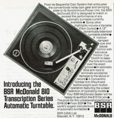Anuncio impreso vintage 1972 que presenta el tocadiscos BSR McDonald 810 transcripción Foto 1 de 2
