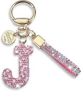Bling Initial Letter Keychain - Cute Pink Blue White Accessory for Women & Girls - Picture 1 of 13