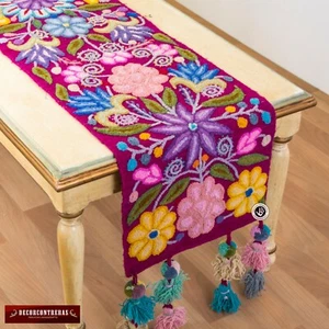 Peruvian Embroidered purple table runner patterns - Handmade Table center pieces - Picture 1 of 4