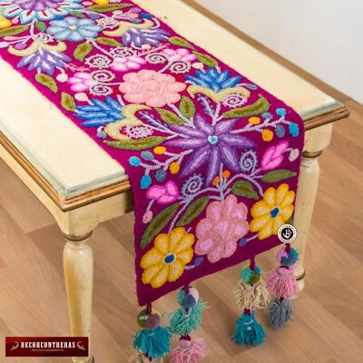 Peruvian Embroidered purple table runner patterns - Handmade Table center pieces - Image 1 of 4