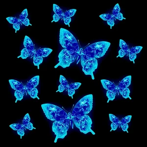 12 Stück Fluoreszierende Aufkleber 3D Schmetterlinge Leuchtend Wandtattoo Leucht - Bild 1 von 7