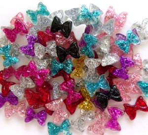 20pcs x "Glitter Sparkly Square Bow Mix J" 3D Acrylic Nail Art Craft Decoration - Picture 1 of 1