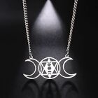 Goddess Symbol Pendant Necklace Moon Lunar Eclipse Star of David Stainless Steel