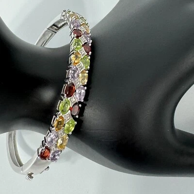 Robert Seemann 925 5 ct Gemstone Cuff Bracelet Genuine Peridot Garnet Amethyst - Image 1 of 4
