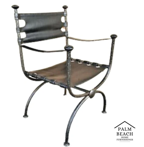 Vintage Italian Hammered Metal and Leather Campaign Style Armchair Cover