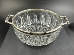 Vintage Mid Century Reims France Cut Glass Crystal Bowl w/ Italy Silverplate Rim - Picture 1 of 13