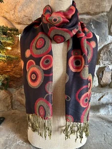 Pashmina Scarf Shawl Wrap With Geometric Circles & Fringe 28"x66” - Picture 1 of 3