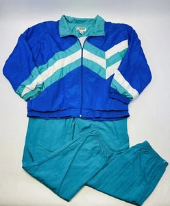 Vintage 90er Nylon Freizeitanzug Sport Track Blau Multi Gr. L Windbreaker Retro - Bild 1 von 24
