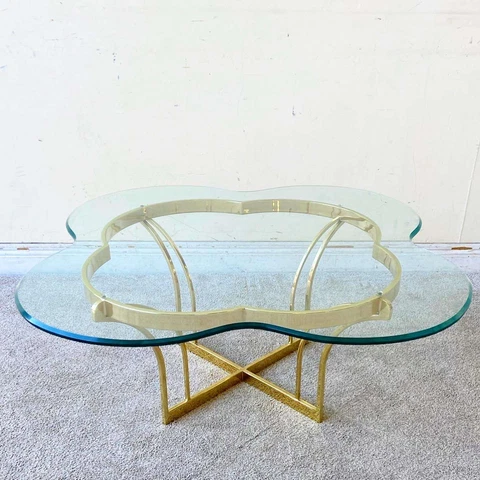 Hollywood Regency Clover Cloud Glass and Gold Coffee Table Cover