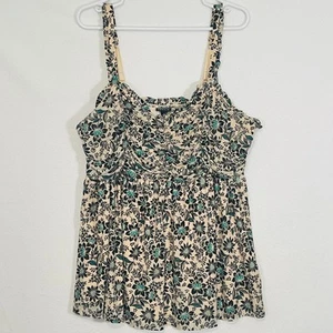 Torrid Tank Top Womens Plus 1X Cream Black Floral Sweetheart Babydoll Ruffle - Picture 1 of 8