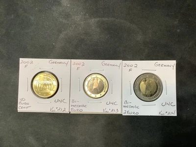 Germany 2002F Euro/Bi-Metallic Euros UNC 3 Coin Lot.  R10073 - Image 1 of 2