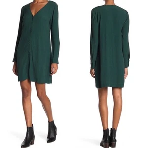 Madewell Long-Sleeve Button-Front Dress in Smokey Spruce NWOT size Large - Picture 1 of 7