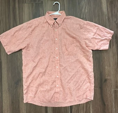 Jos A Bank Traveler Linen Shirt Mens XLarge Orange Button Down Short Sleeve - Image 1 of 4