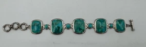 BBJ 925 Sterling Turquoise Panel Toggle Bracelet 8.25”L - Picture 1 of 2